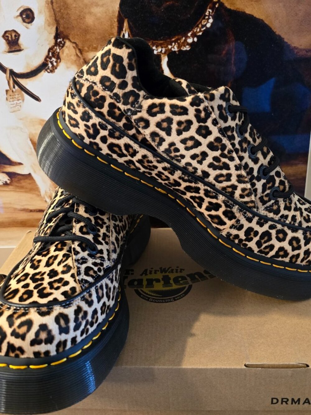 Dr. Martens Buzz 5 Eye Shoes Womens 8 Leopard Print Faux Fur Platform Oxfords